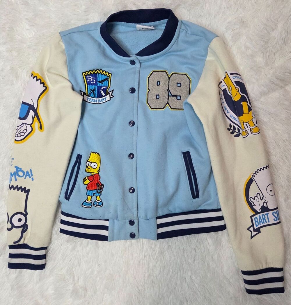 The Simpsons Bart Varsity Jacket Kids Size S Blue Springfield Elementary Cartoon